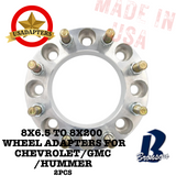 8x6.5 (8x165.1) to 8x200 116.7mm (CHEVROLET/GMC/HUMMER) US MADE Wheel Lug Adapters x 2pcs.