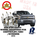 8x6.5 (8x165.1) to 8x200 116.7mm (CHEVROLET/GMC/HUMMER) US MADE Wheel Lug Adapters x 2pcs.
